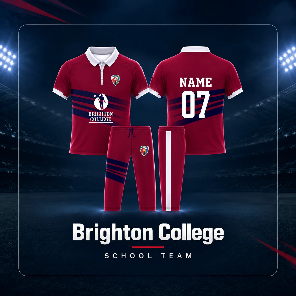 Brighton College red custom cricket uniform by AR Sportz